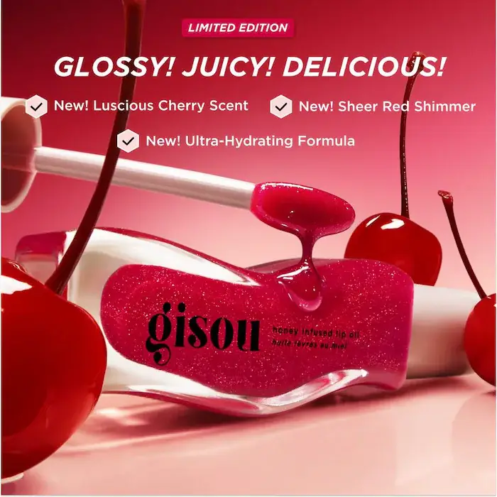 Honey Infused Hydrating Lip Oil. Color: Cherry On The Cake - Sheer Pinky Red Shimmer's photo #2